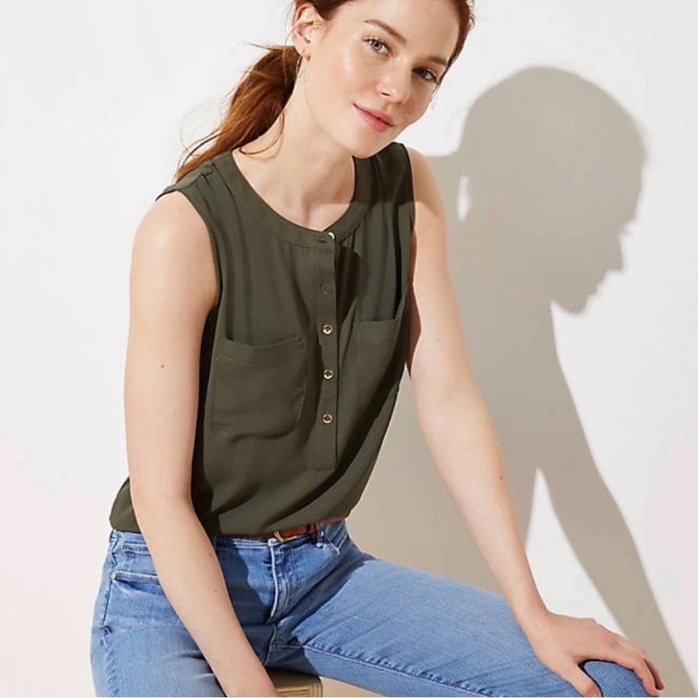LOFT Olive Green Mixed Media Henley size XXSP